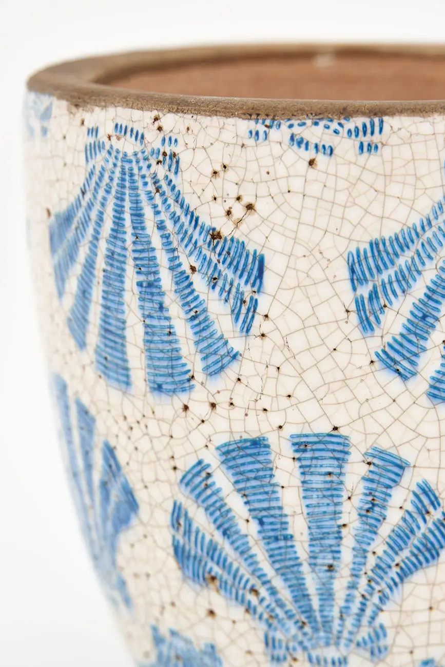 Medium Terracota Flowerpot With Blue Shells