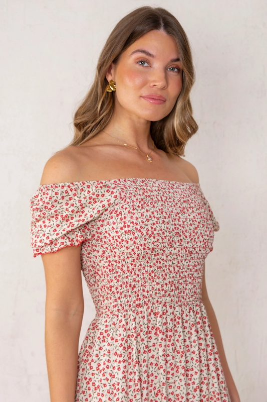 Clara Dress Flowers Red