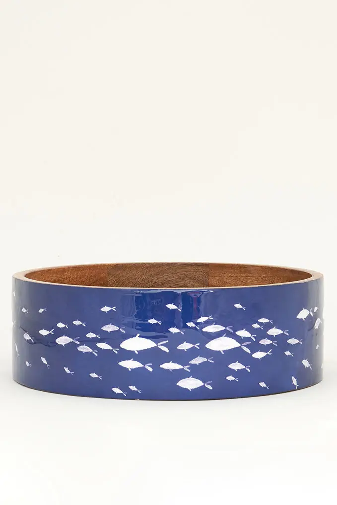 School of Fish Enameled Wooden Bowl
