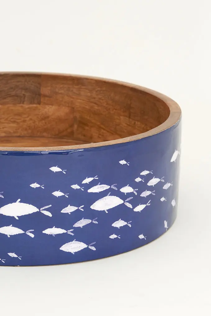 School of Fish Enameled Wooden Bowl