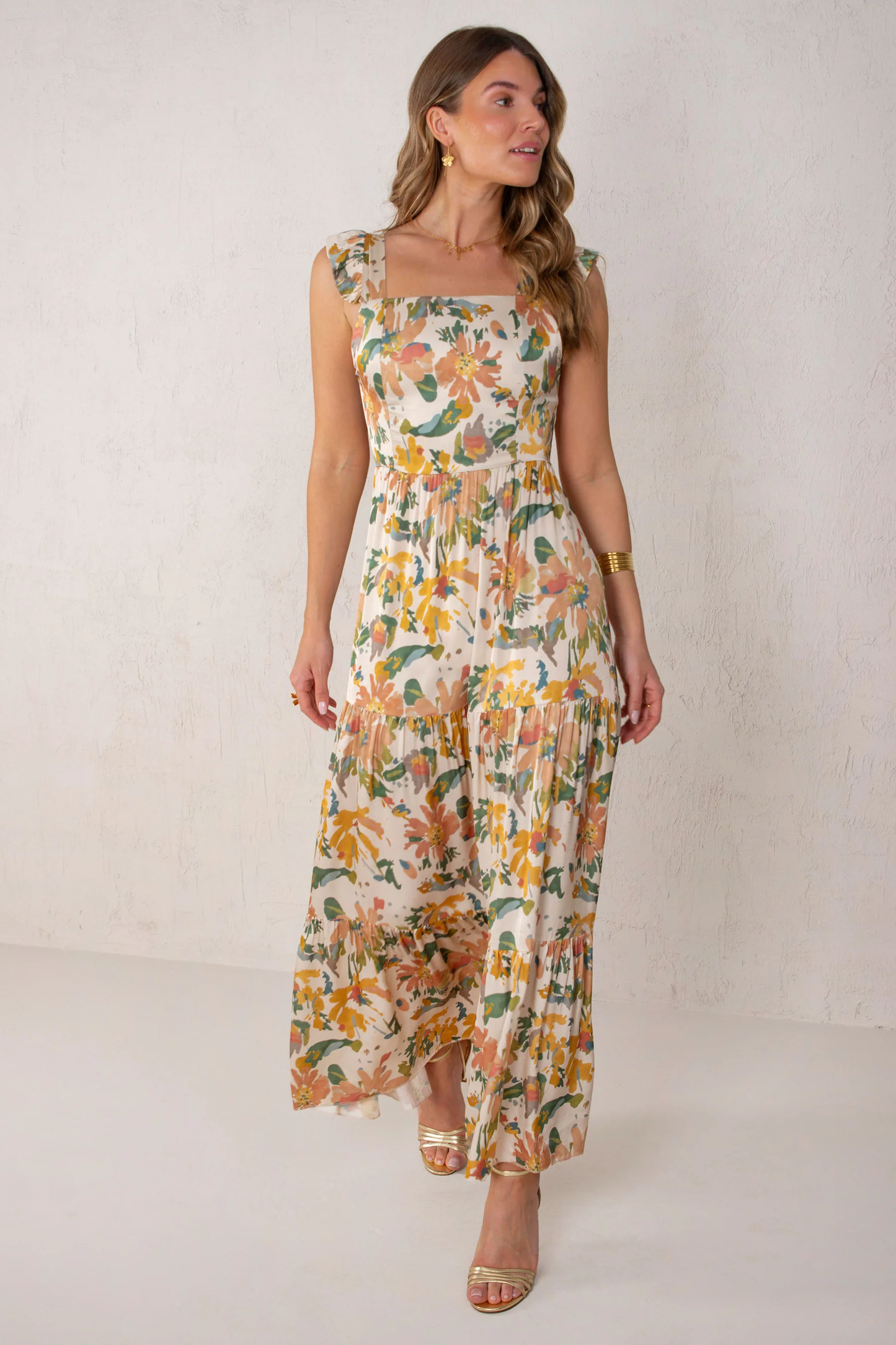 Lucia Dress Flowers Mustard
