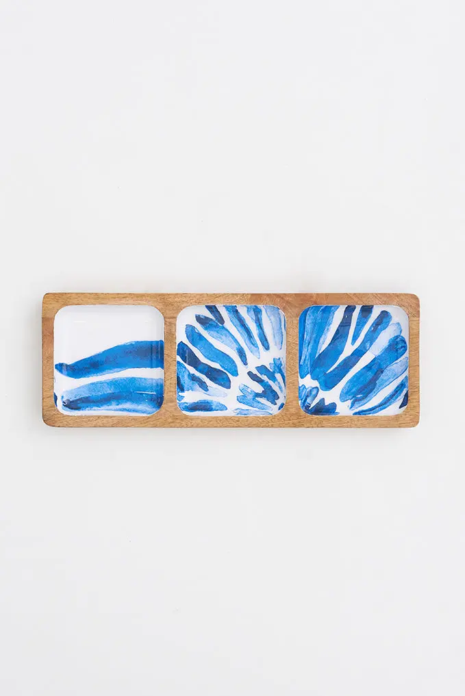 Nautilus 3 Section Enameled Wooden Tray