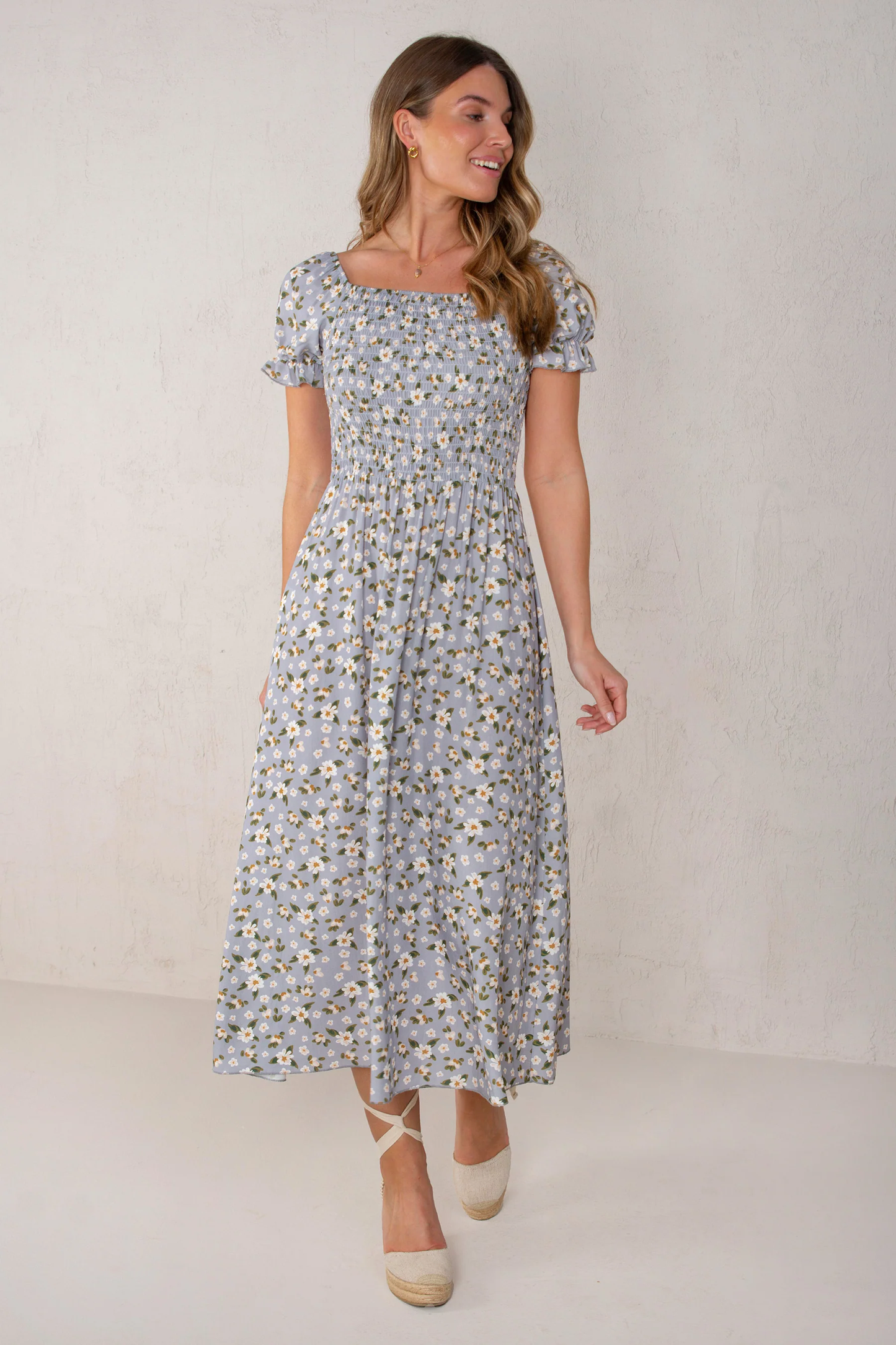 Clara Dress Flowers Blue