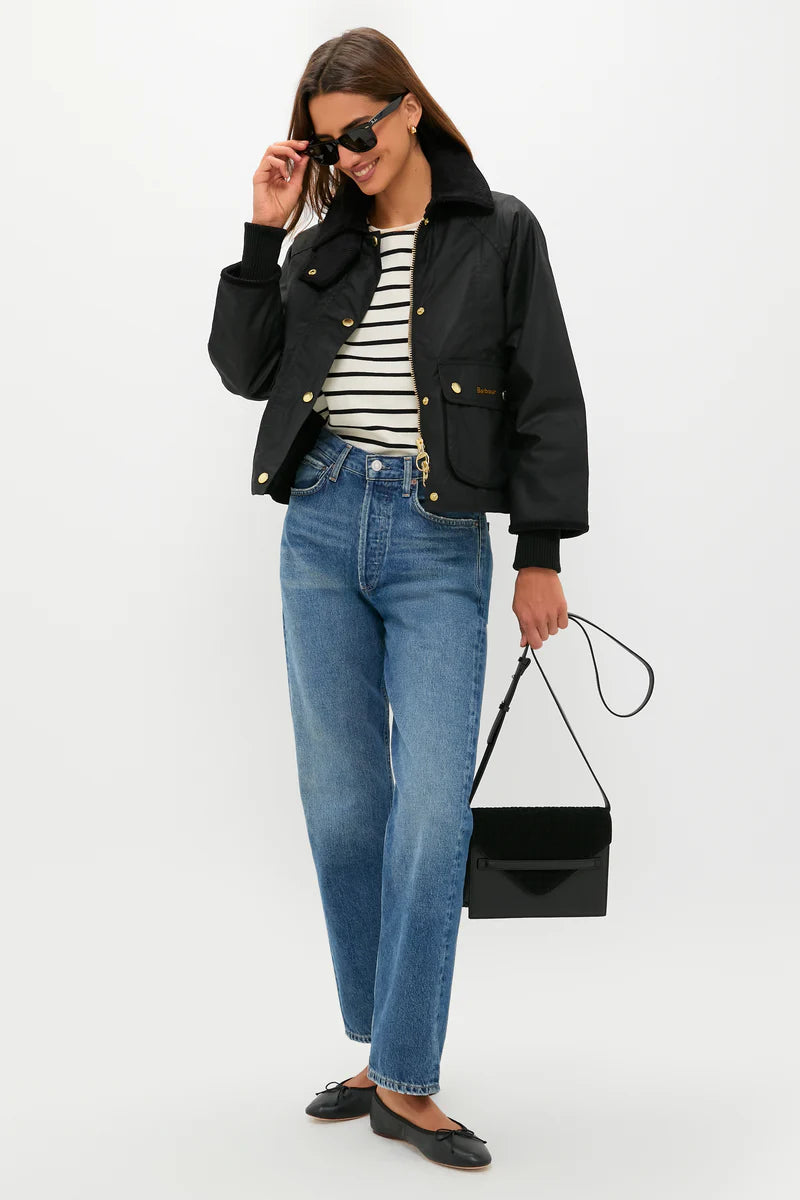 Barbour Cropped Beadnell Wax Jacket - Black