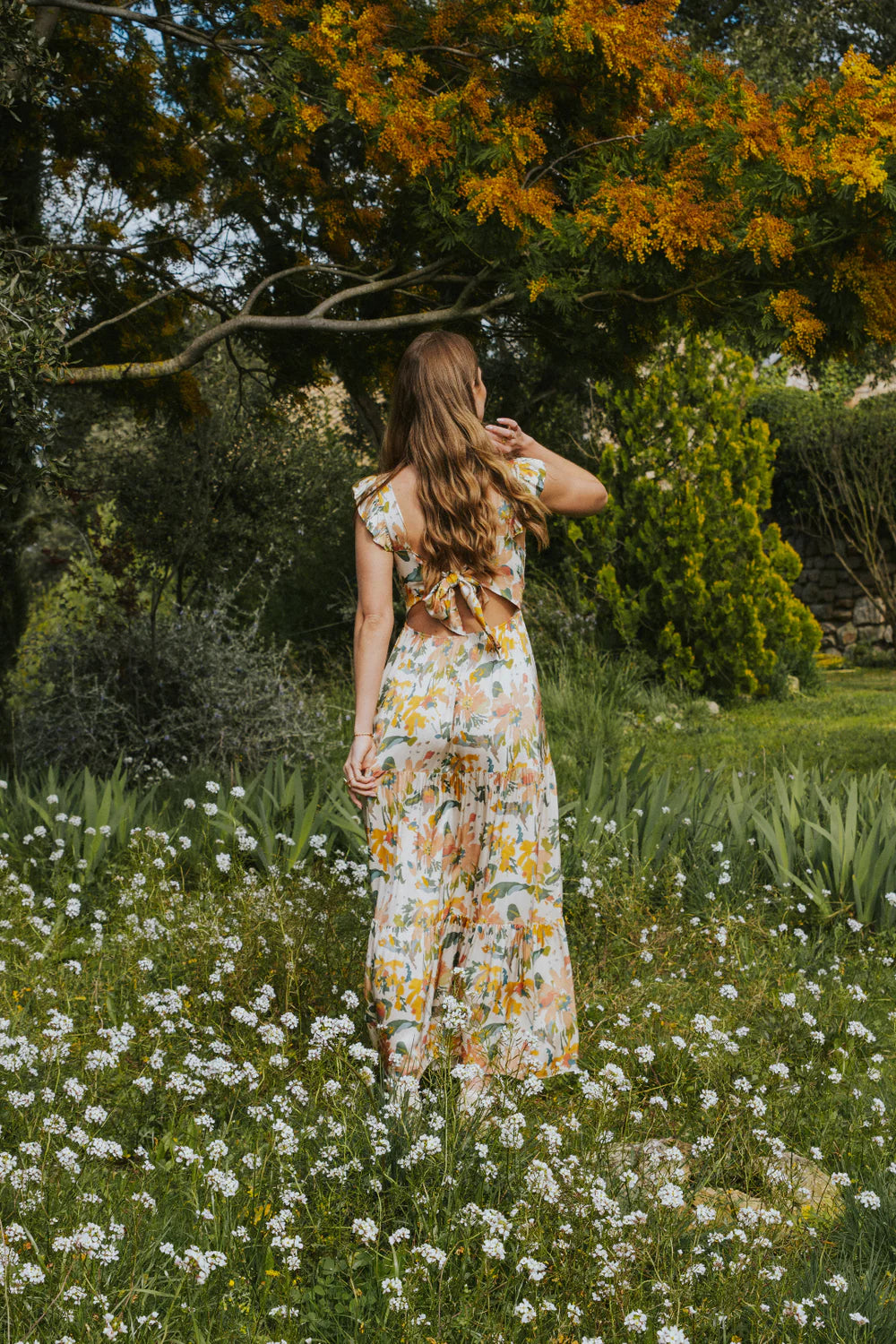 Lucia Dress Flowers Mustard