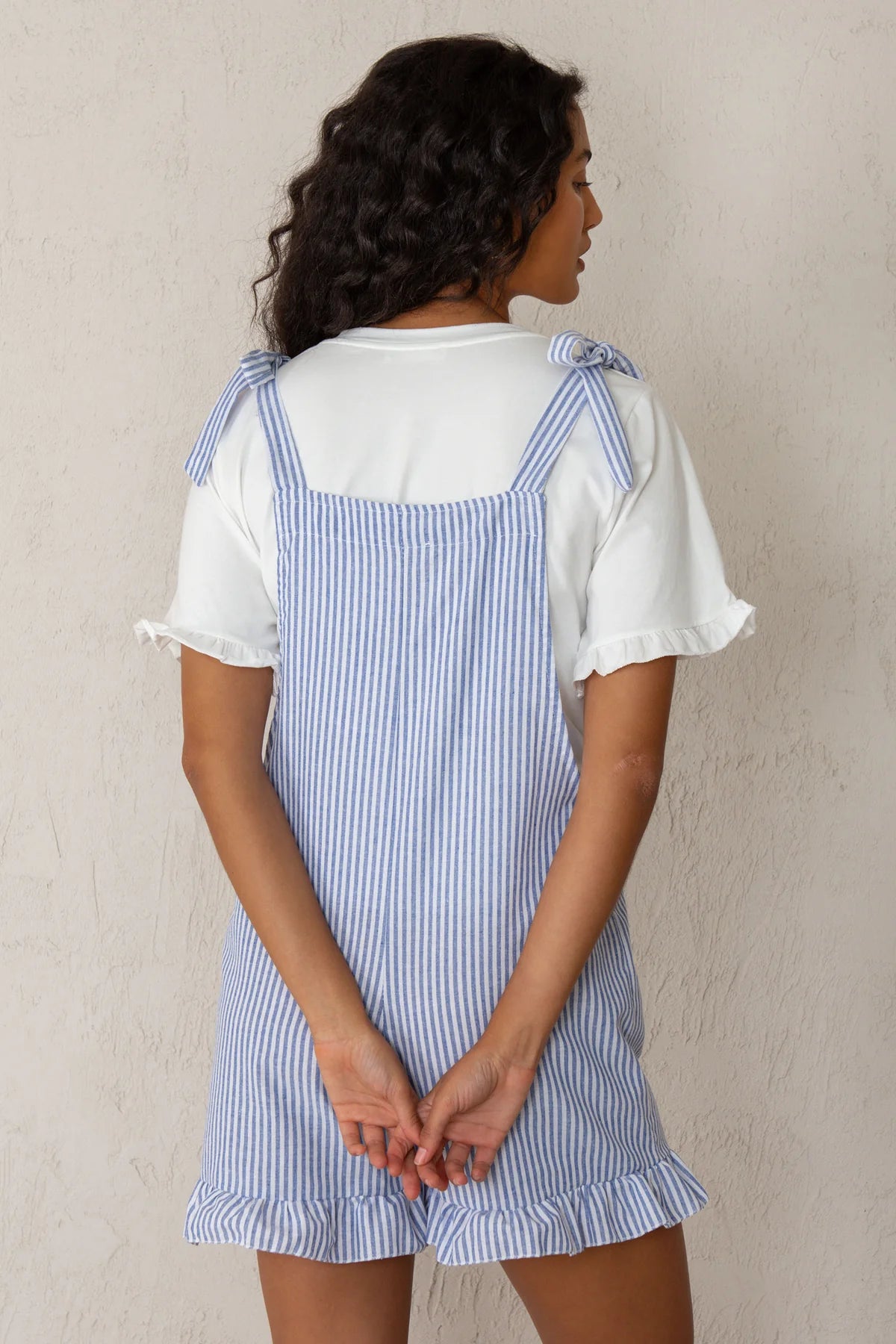 Blue Striped Jumpsuit with Ruffles