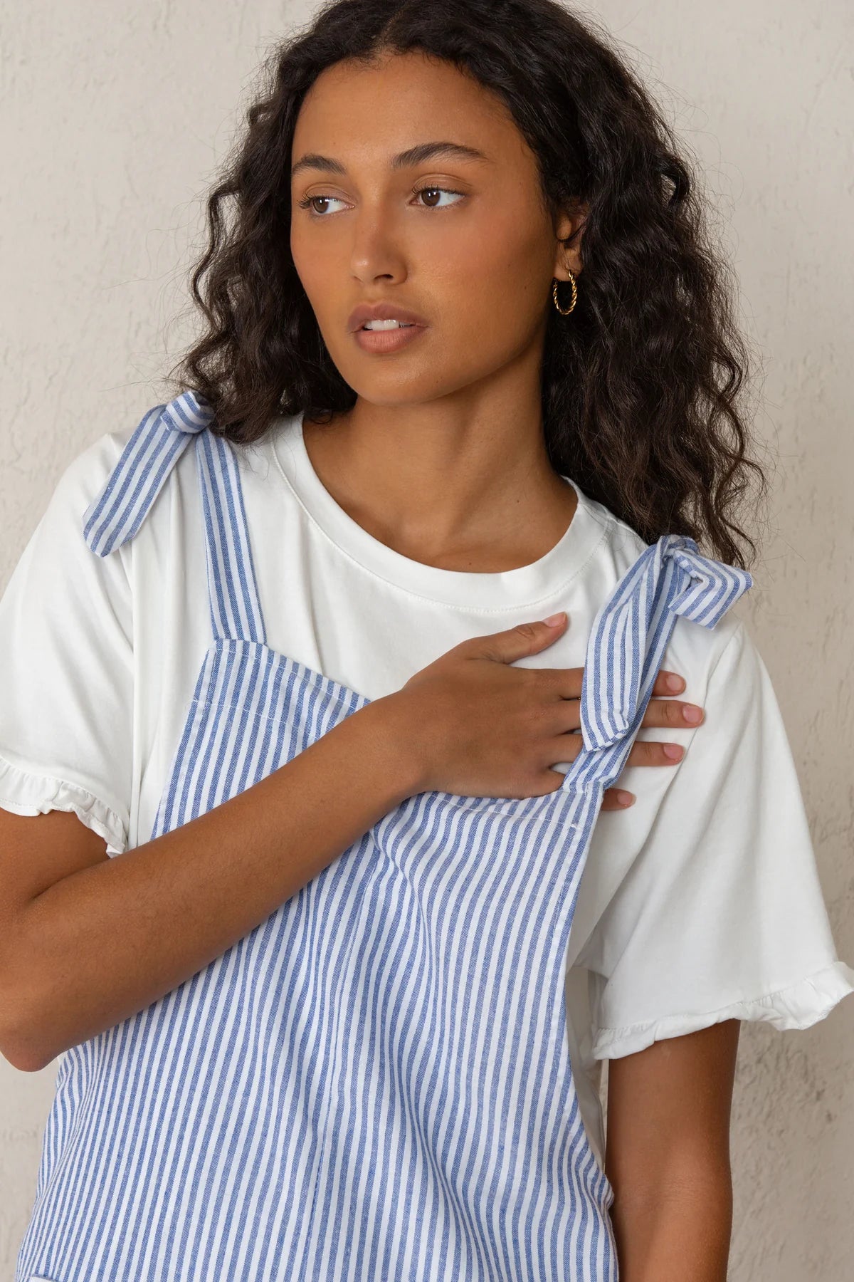 Blue Striped Jumpsuit with Ruffles