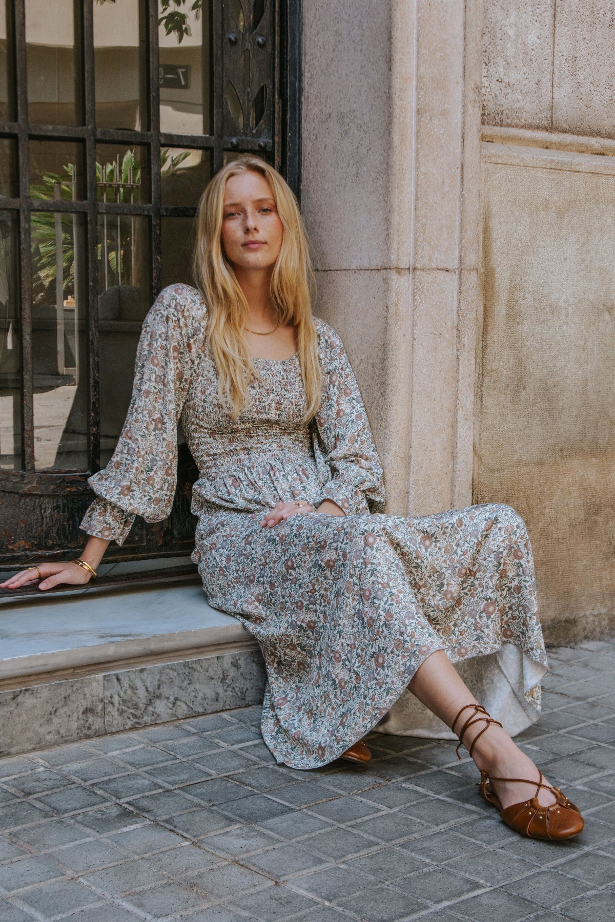 Alicia Dress Cru Flowers