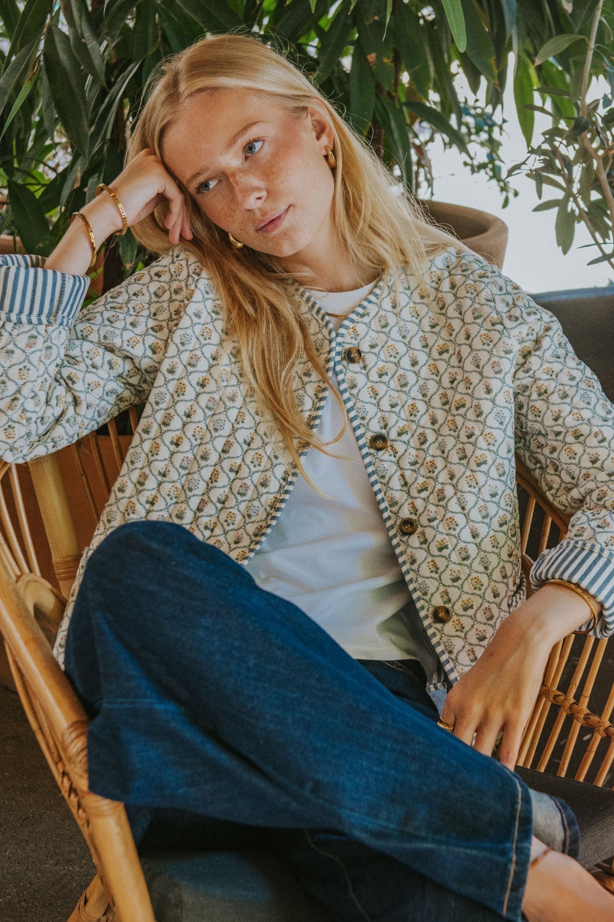 Bea Quilted Jacket - Blue Flowers