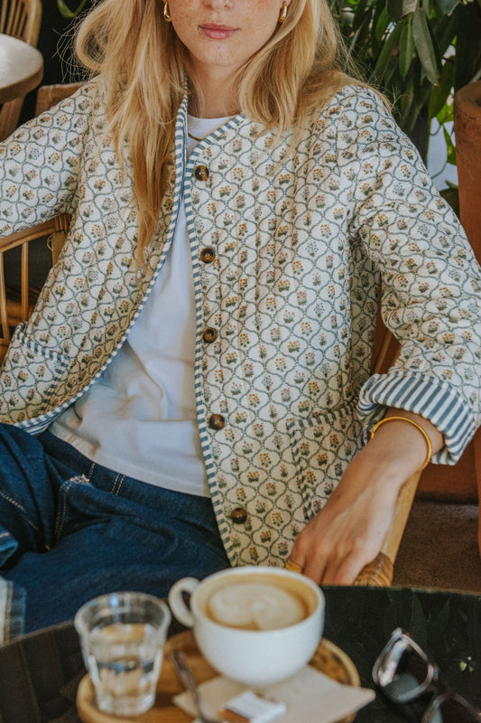 Bea Quilted Jacket - Blue Flowers