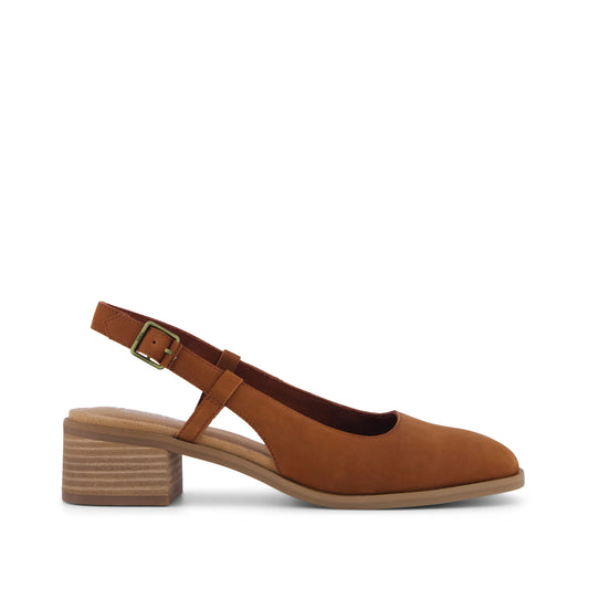 TOMS Jaclyn Slingback Heel – Amber Brown Nubuck Leather