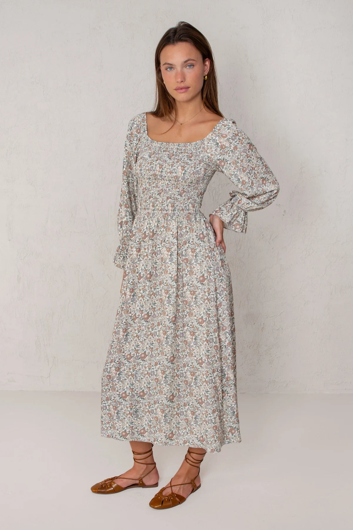 Alicia Dress Cru Flowers