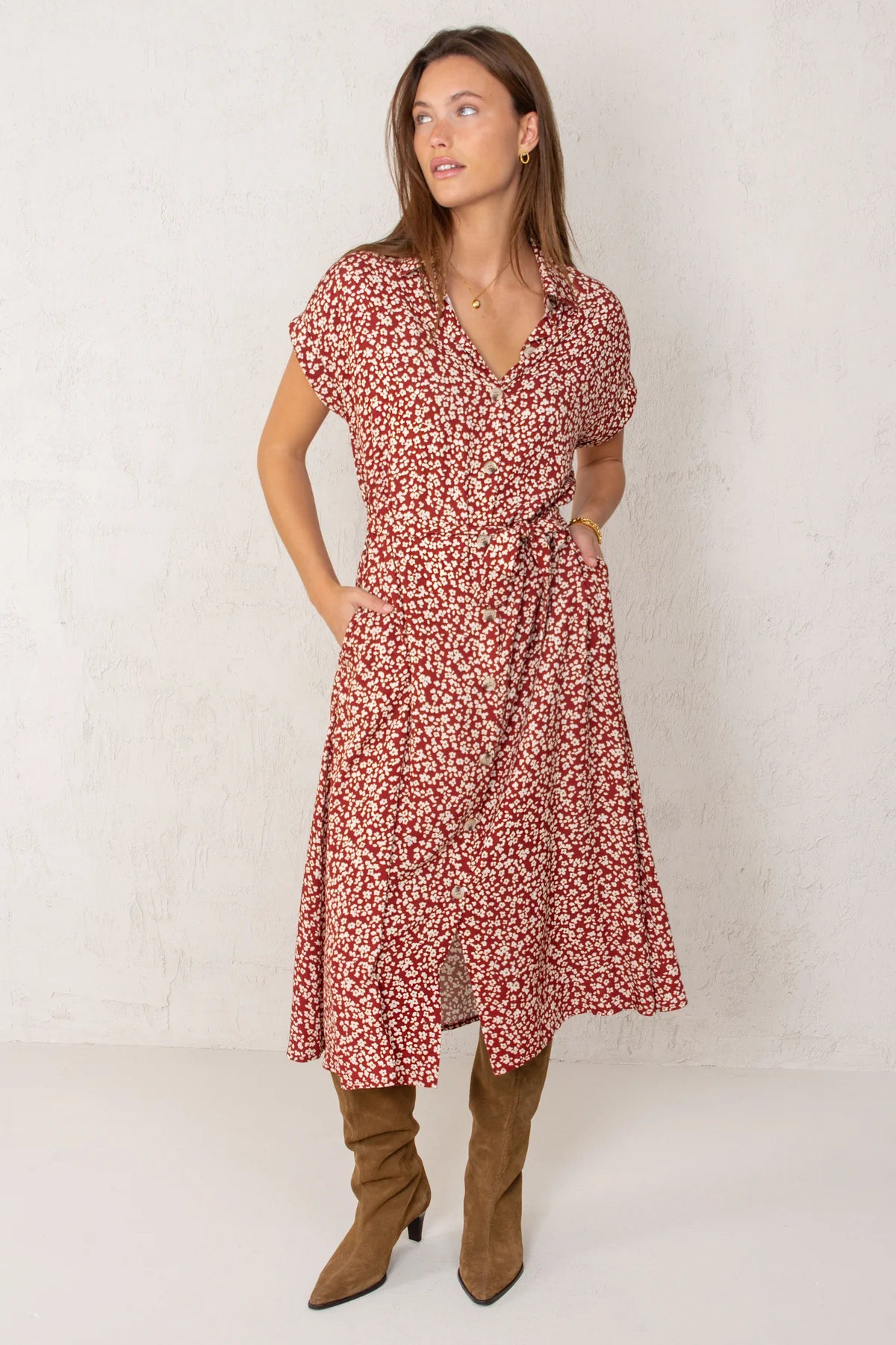 Carol Dress Bordeaux Flowers