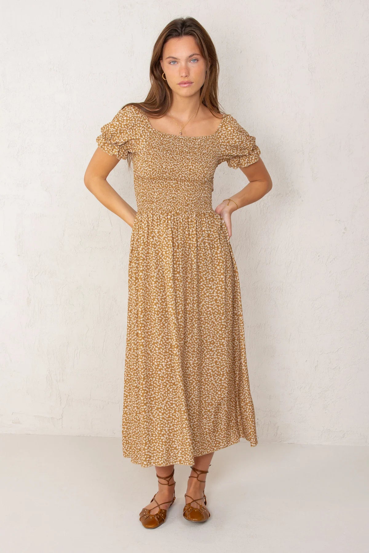 Clara Dress Mustard Flowers