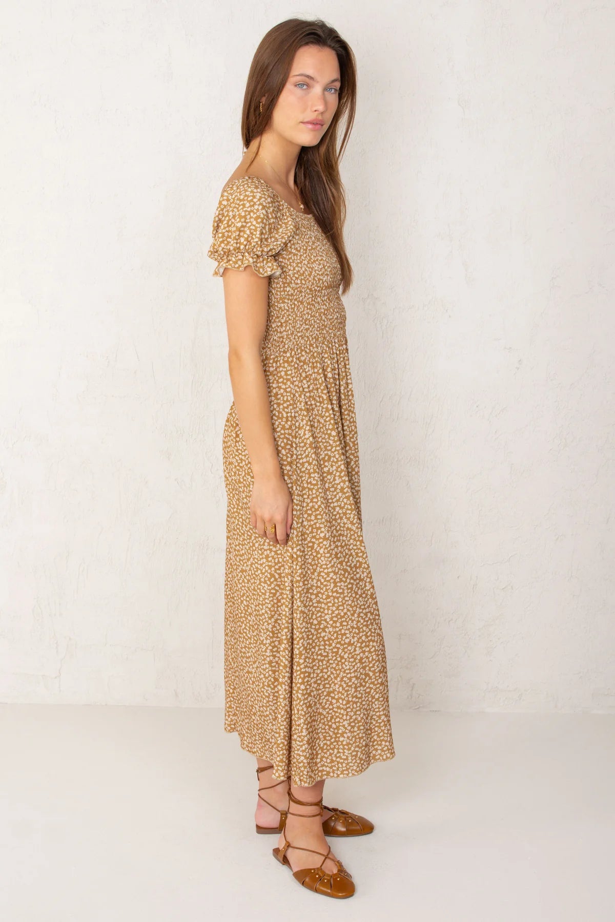 Clara Dress Mustard Flowers