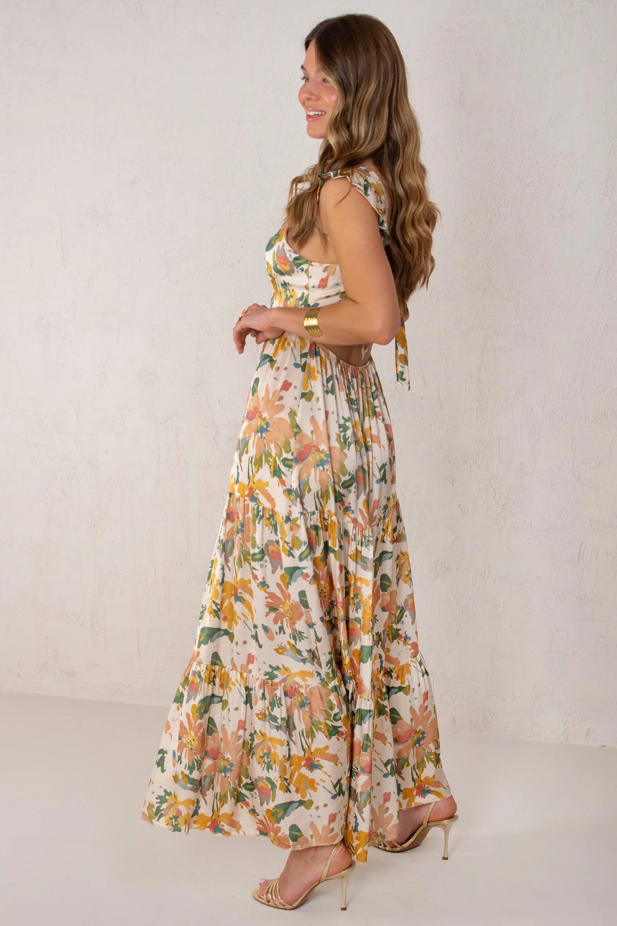 Lucia Dress Flowers Mustard