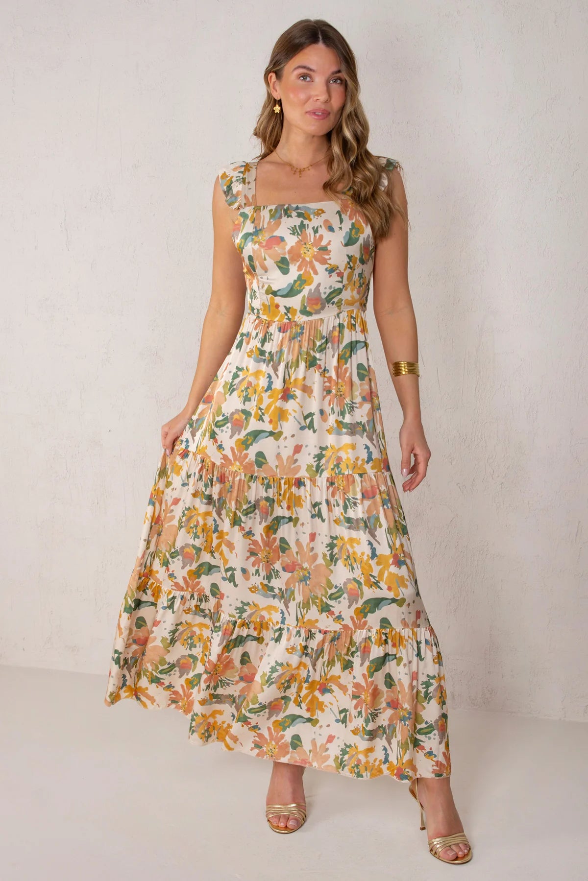 Lucia Dress Flowers Mustard